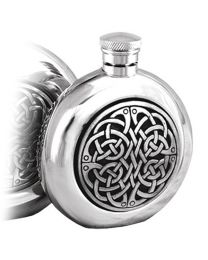 English Pewter Co. 4oz Round Celtic Disc Hip Flask