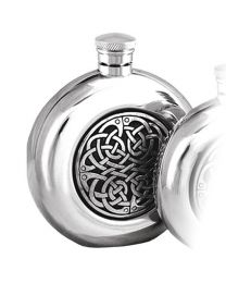 English Pewter Co. 6oz Round Celtic Disc Hip Flask