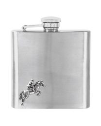 6oz Horse Hip Flask in Stainless Steel with Pewter Emblem