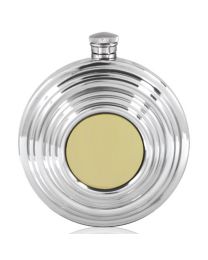 6oz Clay Pigeon Shotgun Round Hip Flask in Pewter/Brass