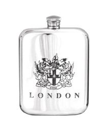 English Pewter Co. 6oz London Coat Of Arms Hip Flask